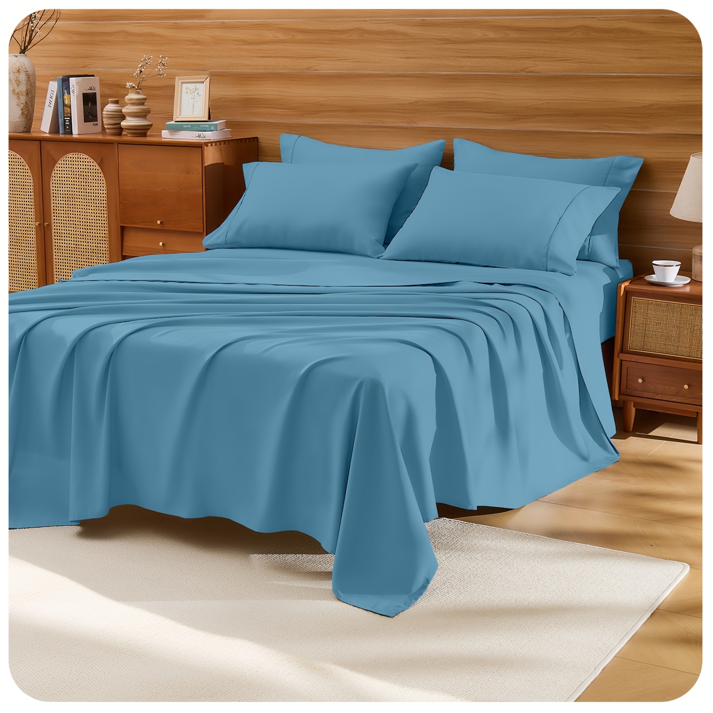 TEMU Queen Size 6pcs Bedding, Soft Double Bed Sheet Set - Breathable And Cool - Hotel Luxury - Polyester Microfiber Bedding, Suitable For Women And