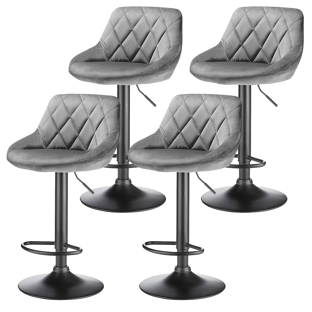 Image of Luxury Stools Set Of 4 - Swivel Padded Bar Chairs With Metal Base | Commercial Grade Heavy-duty Stools For Bar/cafe/kitchen | Premium Upholstered Counter Height Stools (grey)