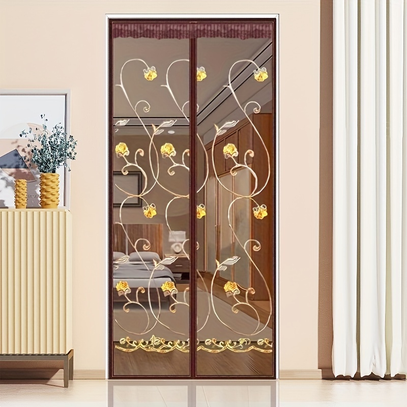 Image of Summer Household Net Door Curtain, Embroidered Style, Magnetic Self-closing, Breathable, -proof Bedroom Door Curtain