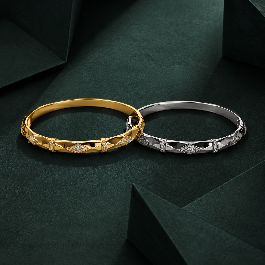 Full-Pave Bangle for Women with Segmented Snake-Scale Design