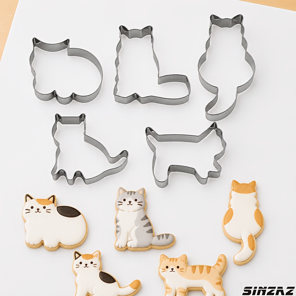 TEMU 5pcs, Stainless Steel Kitten Biscuit Mold Set, Kitten Biscuit Cutting Tool, Inconsistent Shapes, Exquisite Appearance, , Baking Tool