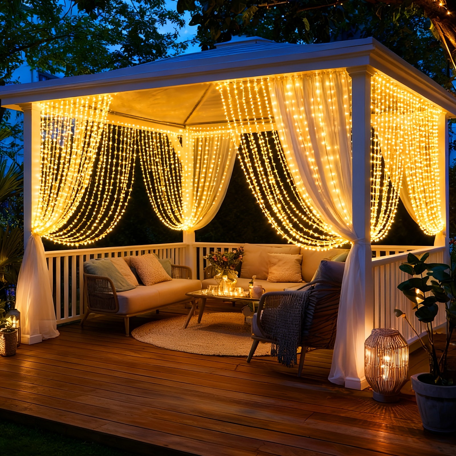 Image of Upgraded Curtain-style Waterfall Fairy Lights With 12 , Remote Control, Dimming, And Timer Functions; Ideal For Decorating Gazebos, Patios, And Pergolas For Halloween, Christmas, Parties, And Weddings