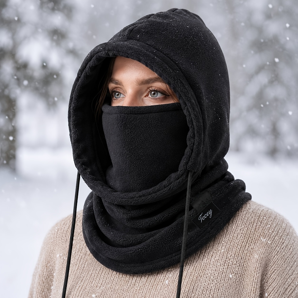 Image of New Winter Plush-lined Outdoor Hooded Face Cover Scarf Hat, Warm Cycling And Skiing Hat, Winter Gift