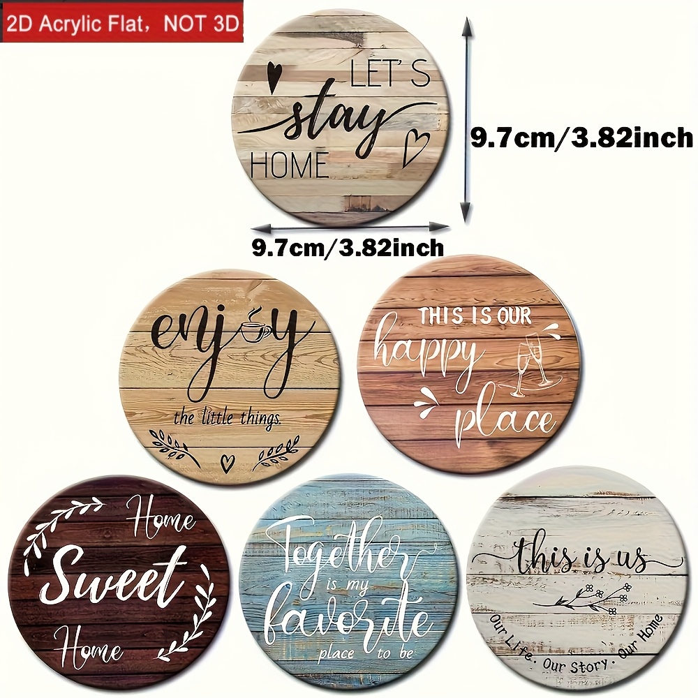 Image of 2d Flat 6pcs Rustic Cottage Wooden Coaster Set With Inspirational Quotes, Hand Washable, Perfect For Home Decor In Living Room, Study, Kitchen - Ideal Gift For And Housewarming