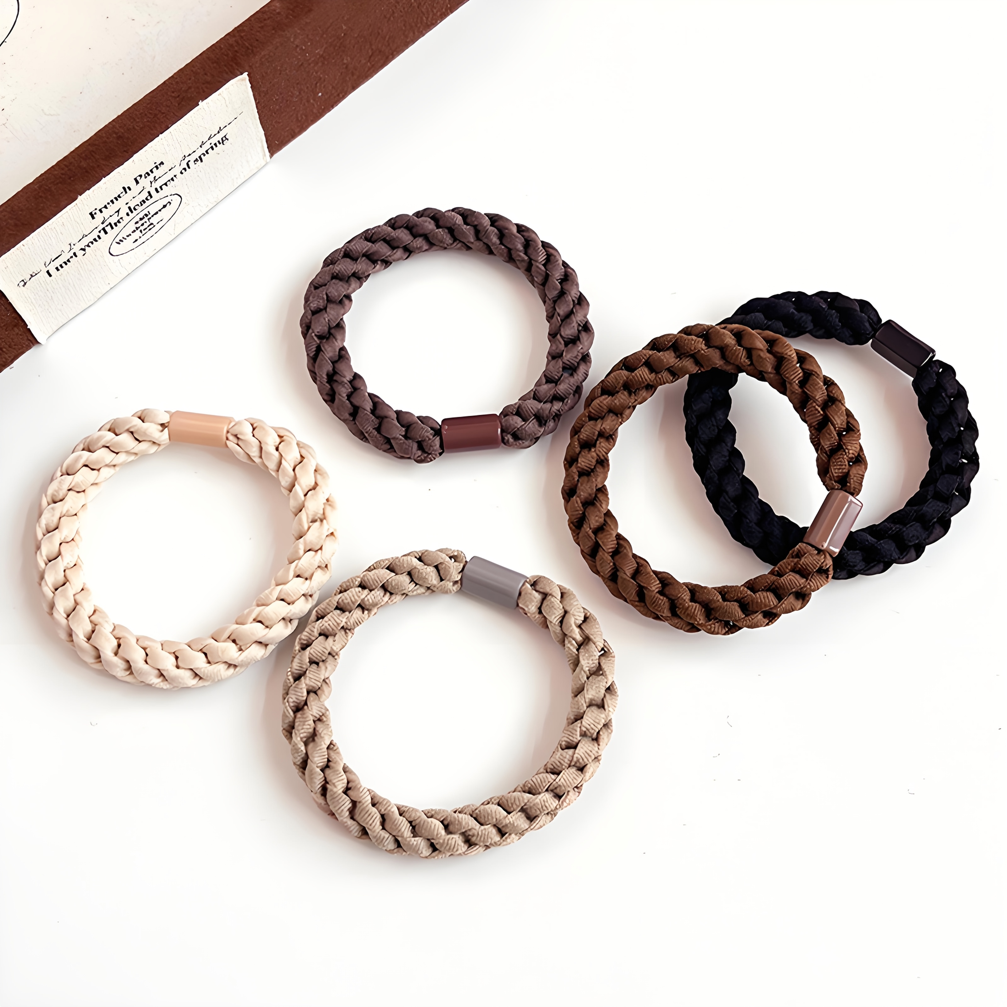 Image of 5-pack Thick High-elasticity Hair Ties, Simple Braided Headbands, Non-damaging Hair Accessories, Secure Hold, High-quality Solid Color Hair Bands, Suitable For Daily Use By Women