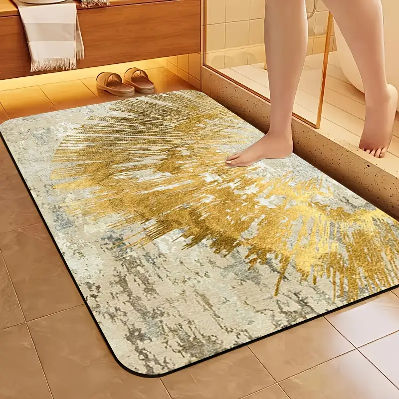 1pc of diatomite bathroom anti slip mat golden art pattern print design quick drying non slip and water absorbing floor mat soft and comfortable suitable for bathrooms shower rooms laundry rooms bedroom floor mats kitchen floor mats rv bathrooms Product details 0