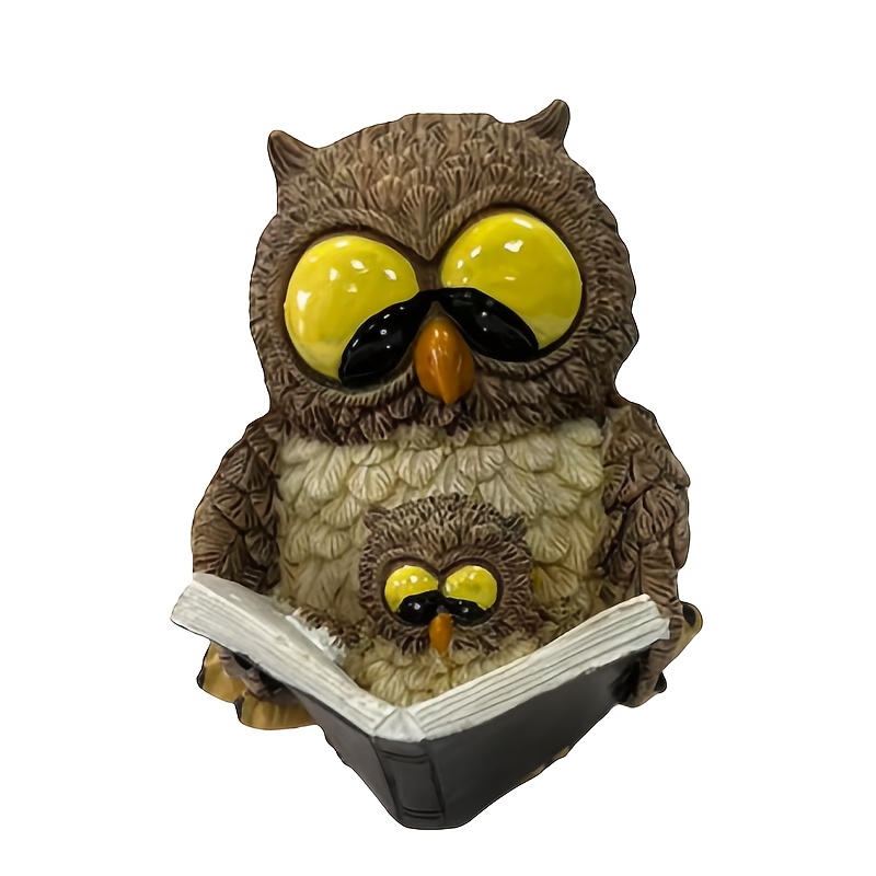 Image of [statue] 1pc Parent- Owl Reading Sculpture, And Unique Resin Indoor/outdoor Decorative Ornament, Wearing Sunglasses Craft, Decor Item, Suitable For Balcony/display Shelf/courtyard Scene Arrangement
