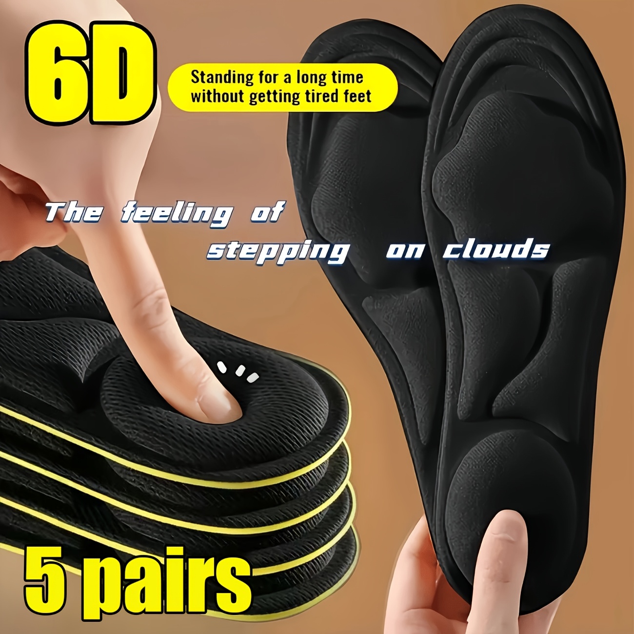 TEMU 5 Pairs Summer Women's Memory Foam Insoles, Arch Support Pads, 6d Sports Shoe Pads, Fit Female Feet, Adjustable Size, Foot Massage Pads,