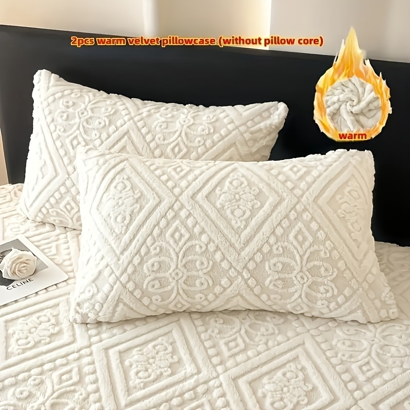 TEMU 2pcs Warm Bed Pillow Pillow Core Set Polyester 100% Fabric Pillowcase Machine Washable Style Size 48*74cm