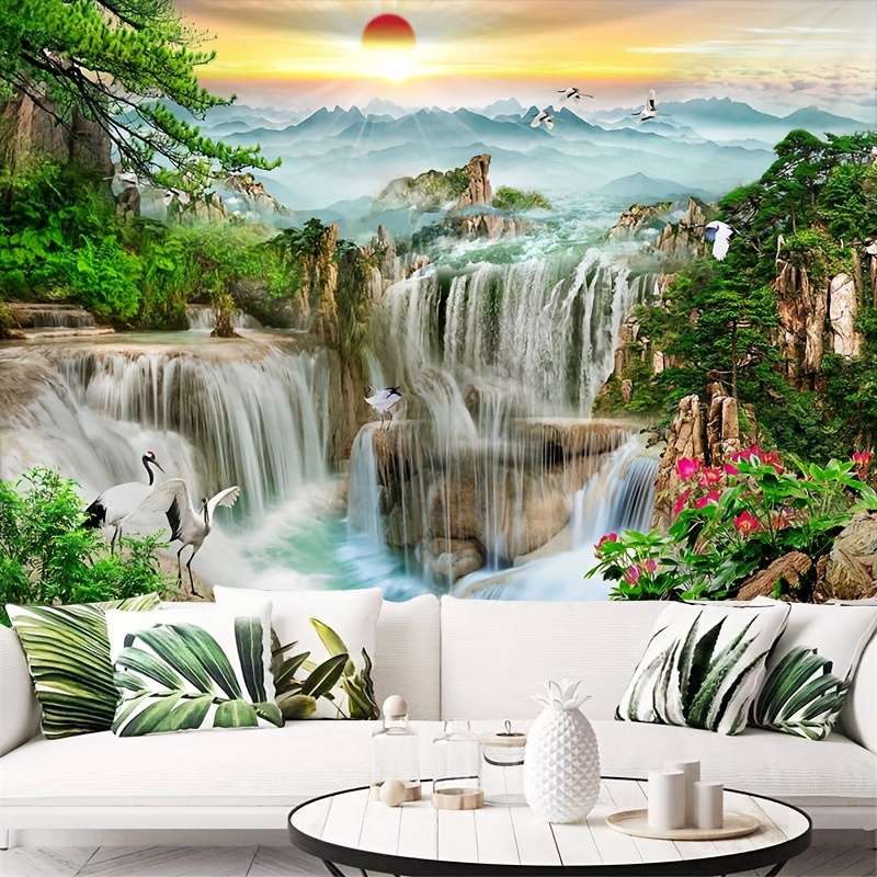 

1pc Waterfall Landscape Tapestry, Polyester Tapestry, Wall Hanging For Living Room Bedroom Office, Home Decor Room Decor Party Decor, With Free Installation Package