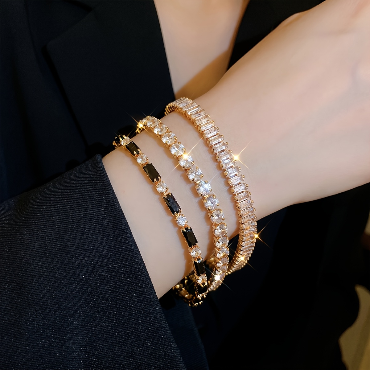 TEMU 3pcs Set Of Men's And Women's Fashion Red Gothic-style Irregular Tennis Bracelets, With Sparkling Cubic Synthetic Zirconia, Suitable For Daily