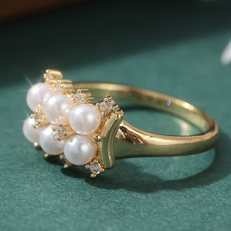 Exquisite Retro Imitation Pearl & Zircon Ring for Women