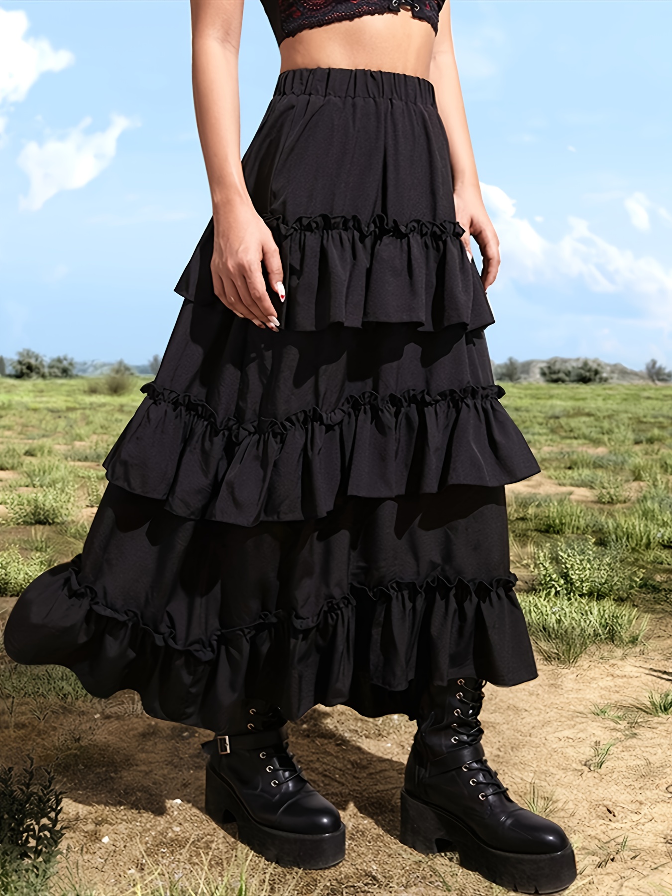 womens vintage solid color a line maxi skirt loose Temu