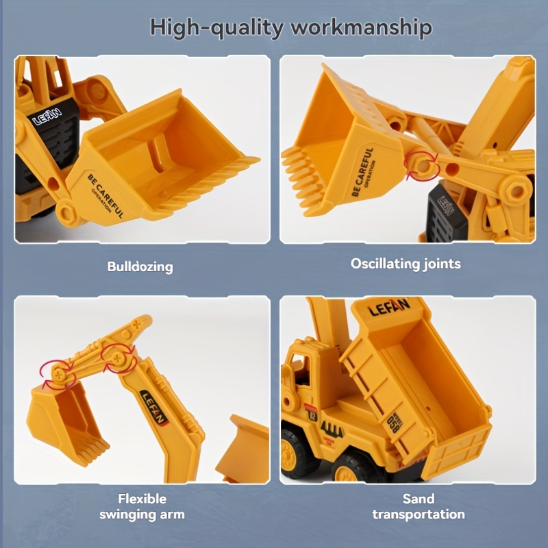 Yellow Inertia Skid Steer Excavator Toy Truck with Dump Bed, Engineering Vehicle Model Toy Made of ABS Material, No Battery Required, Suitable for Boys and Girls, Great Birthday Gift Option