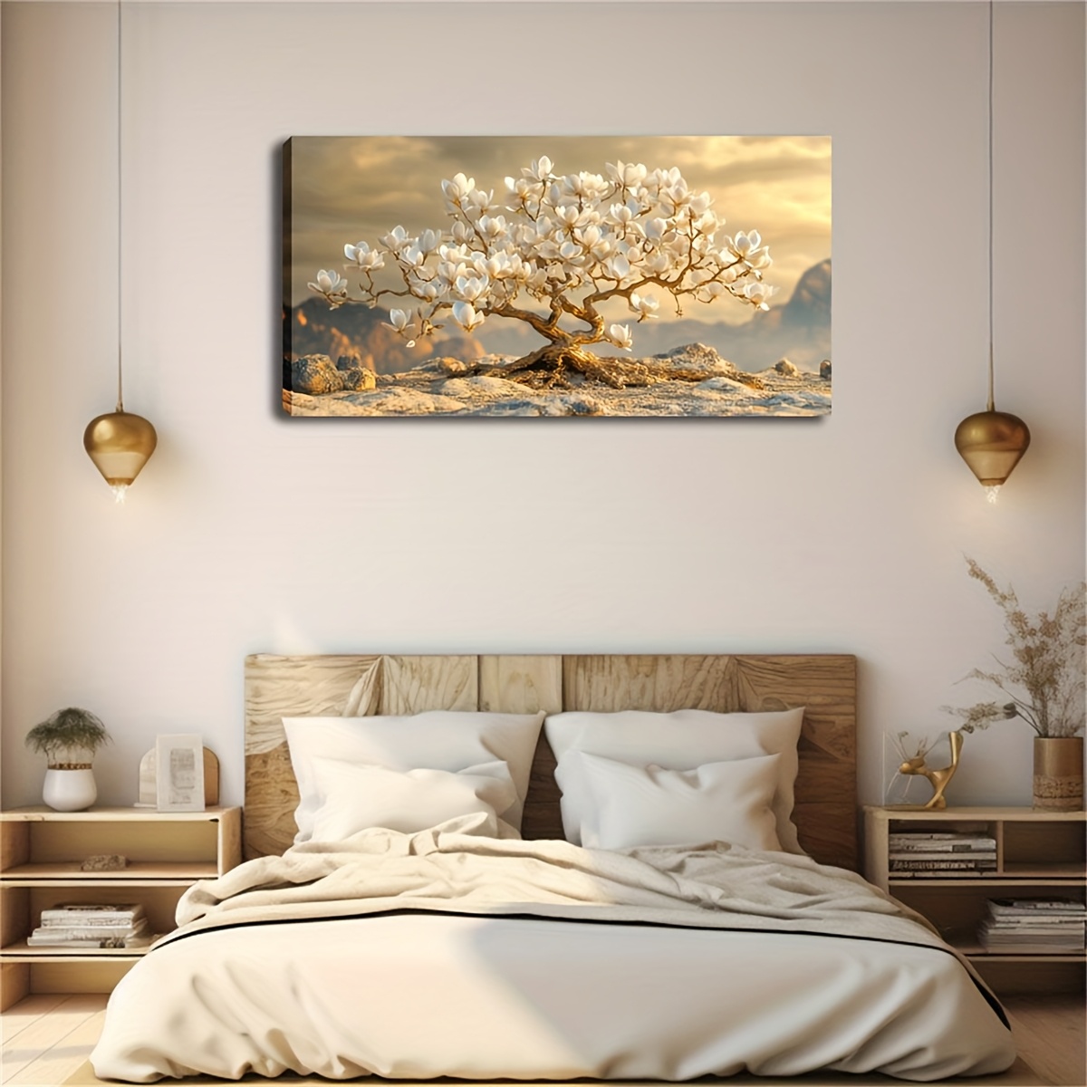 TEMU Cuadro Decorativo de Grande con , Pintura al Óleo de un Hermoso Árbol sobre Dorado para Hogar, Oficina o Dormitorio, Decoración de Pared 20x40