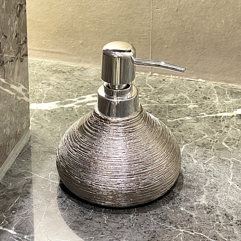 TEMU Dispenser di in ceramica con texture spazzolata argentata , vuoto affusolato per lozione, dispenser a pressione manuale per lavabo del bagno,