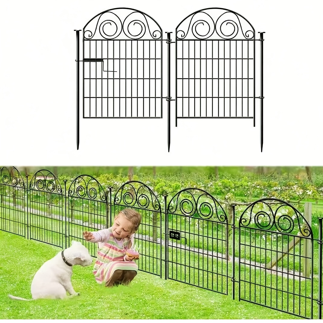 TEMU [3d] 10 Panels No Dig Decorative Metal Garden Fence With Gate & Locker - 83cm (h) X 7.2m (l), Dog Fence Outdoor Metal Border Fencing Panel With