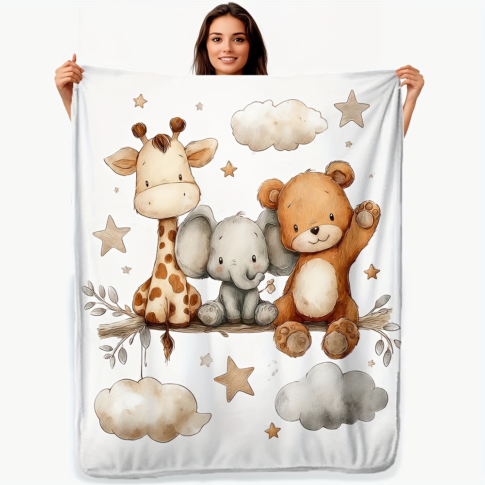 TEMU 1pc Cute Jungle Animal Theme Blanket, Soft Fleece Blanket, Fabric Is Soft And Comfortable, Suitable For Sofa Cover, Bedroom Bed Blanket, Nap