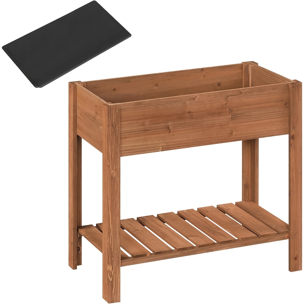 Image of 1pc Wooden Elevated Flower Bed, Garden Planting Bed, With Flower Box Storage Rack, Sturdy, Easy To Clean, Ergonomic Working Height, Simple Assembly, Suitable For , Gardens, And Patios