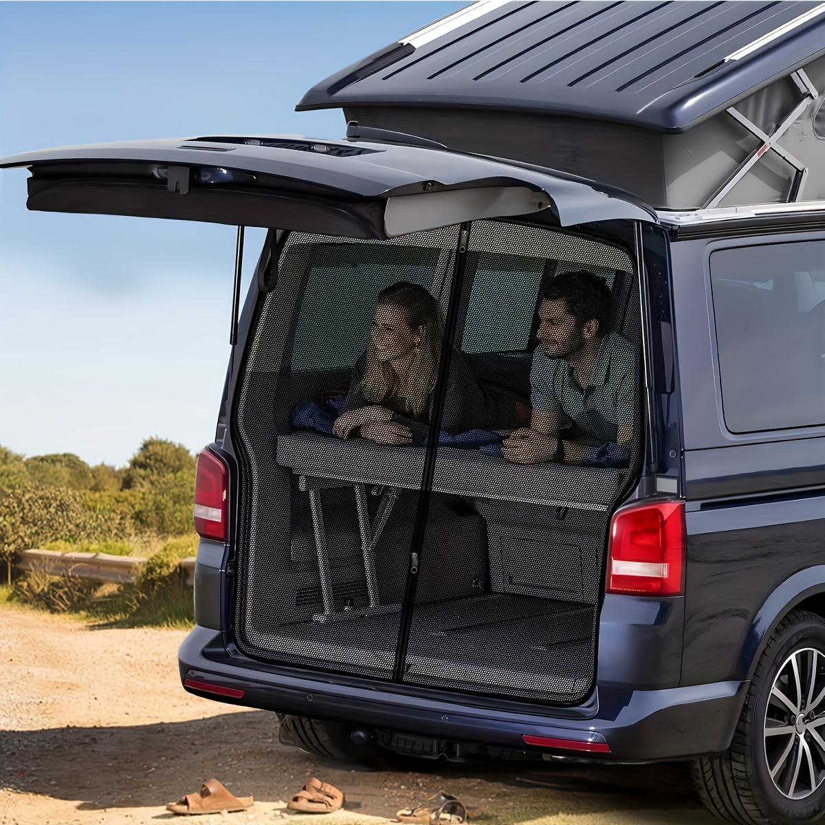 Image of Tailgate Wing Door Boot Cover Sun Protection, Van 180 X 150cm Magnetic Net Black Mesh, Car Fly Screen Sun Protection For T5 T4 Motorhome Camping Accessories