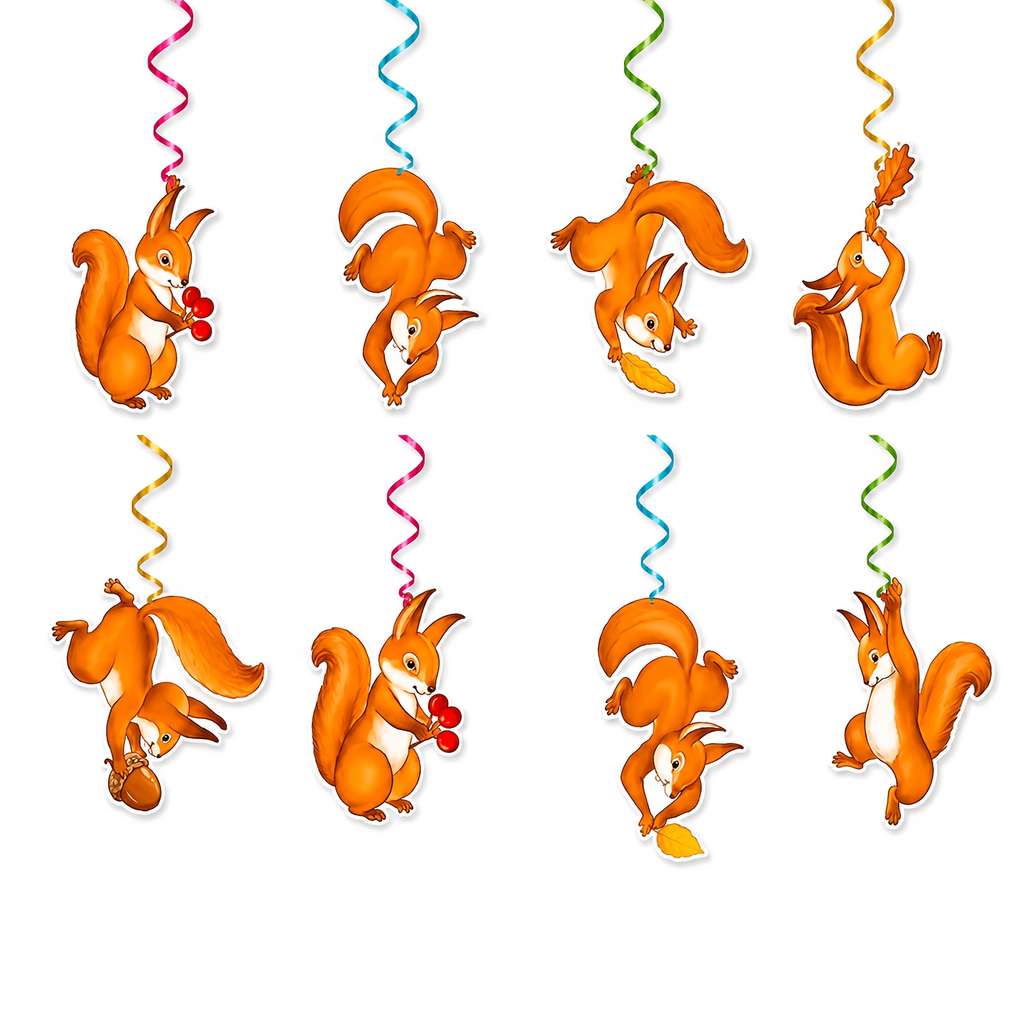 TEMU 8pcs Cartoon Squirrel Spiral Ornaments, Nut And Autumn Leaf Berry Patterns, Autumn Theme Ceiling Hanging Decorations, Party Scene Atmosphere