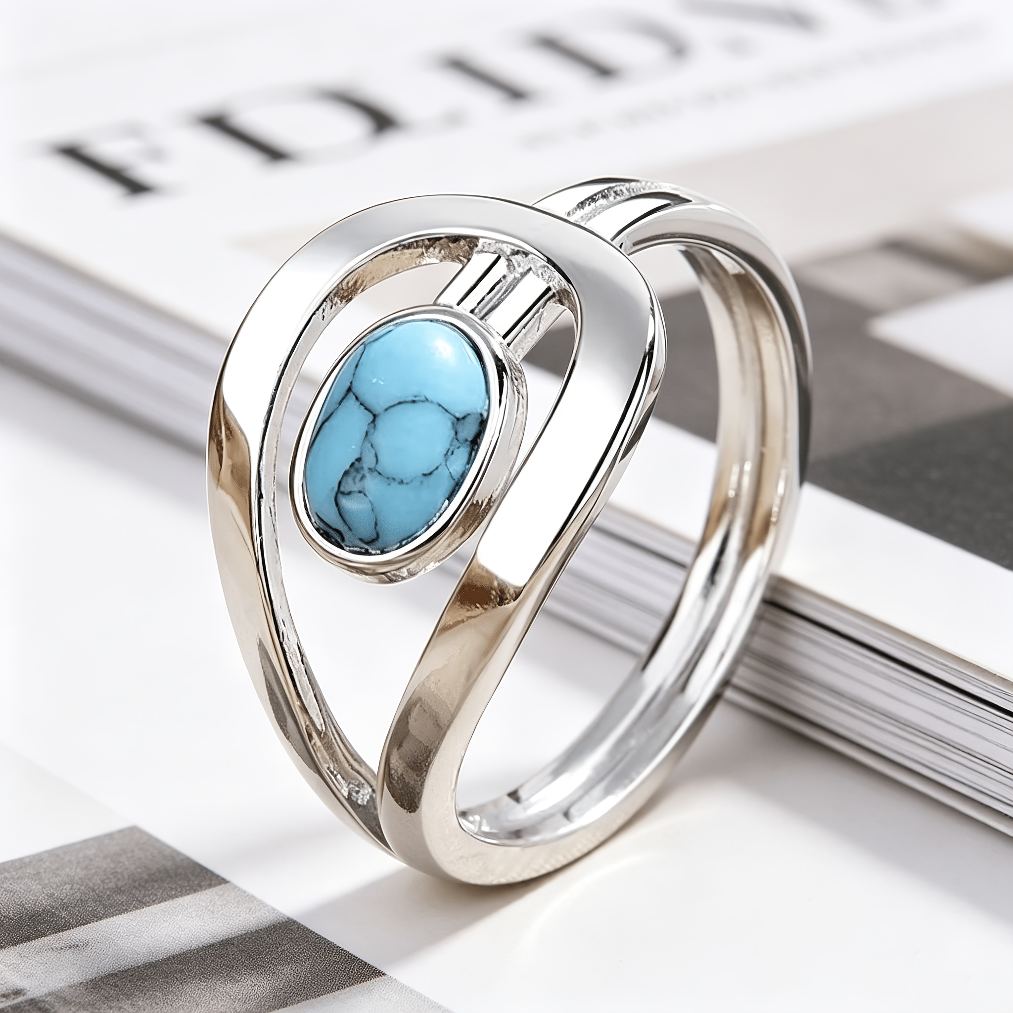 TEMU 1pc Stylish And Elegant Turquoise -shaped Versatile Ring, Unisex, Suitable For Daily Wear And Holiday Parties