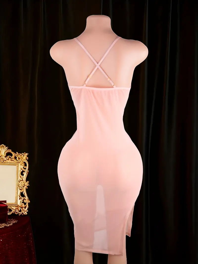women see thru dress Kenneth Cole Semi Sheer and the high slit on the side a functional element for ease of movement Mesh Long Sleeve See Through