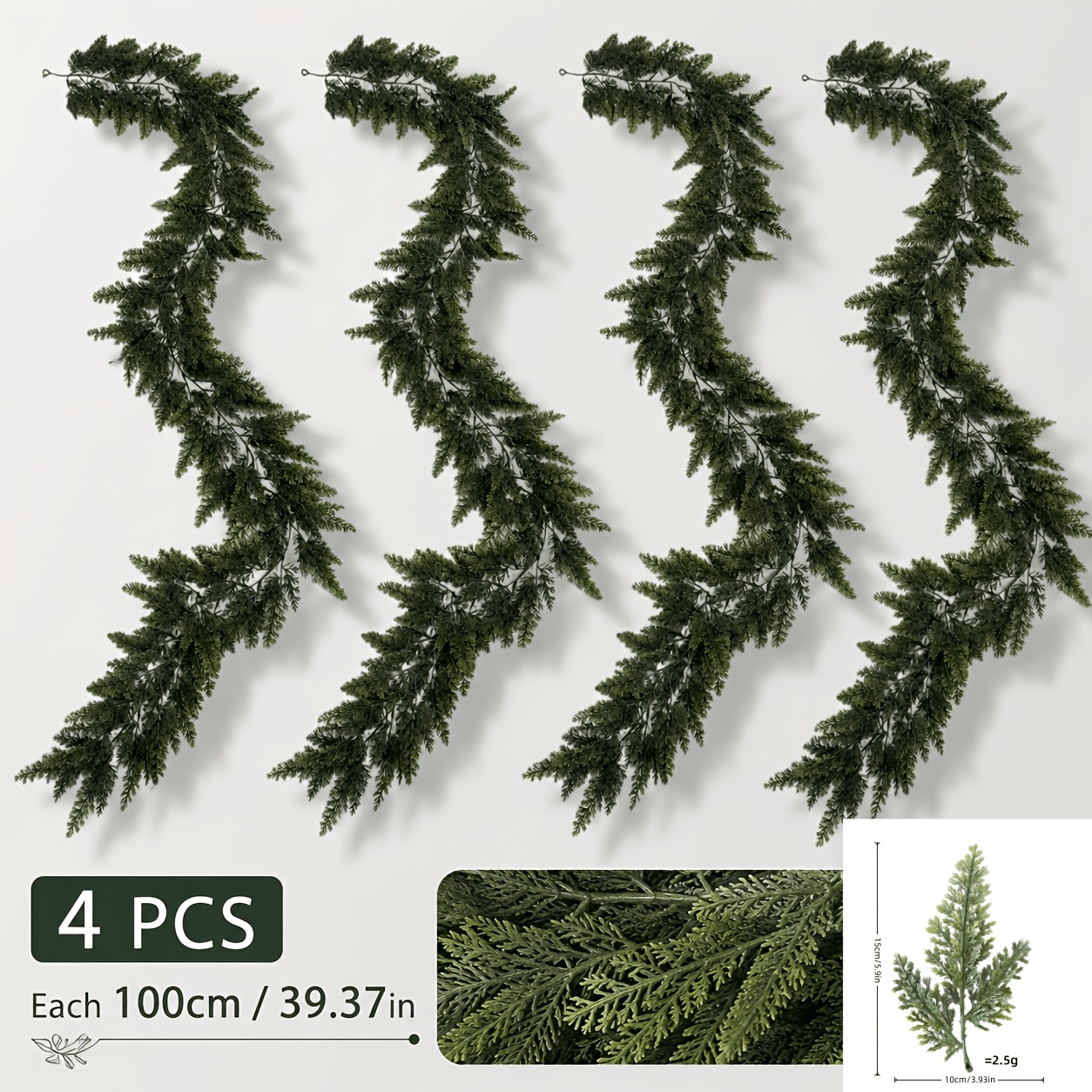 TEMU 4pcs Set Of Christmas Artificial Cedar Vines, High-density Evergreen Green Plant Decorative Vines, Natural Hanging Style, Suitable For Western