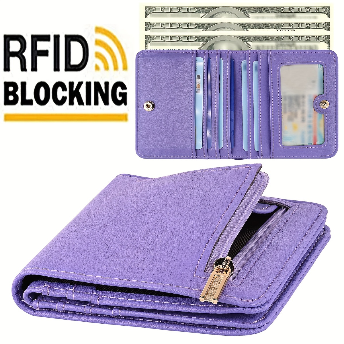 

Rfid Blocking Credit Card Holder, Vegan Pu Bifold Wallet, Women's Mini Short Coin Purse & Card Organizer