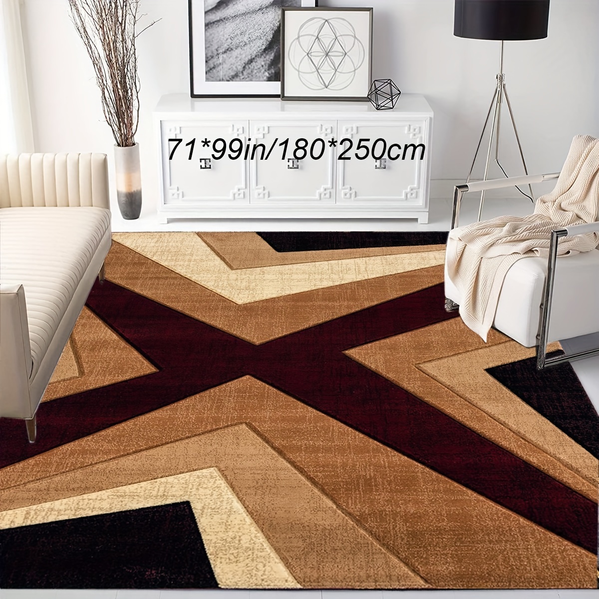 

Luxurious Area Rug With Non-slip Backing - Vintage Geometric Design, Machine Washable For Decor - Living Room, Bedroom, Kitchen, And More, Best For Christmas, Thanksgiving