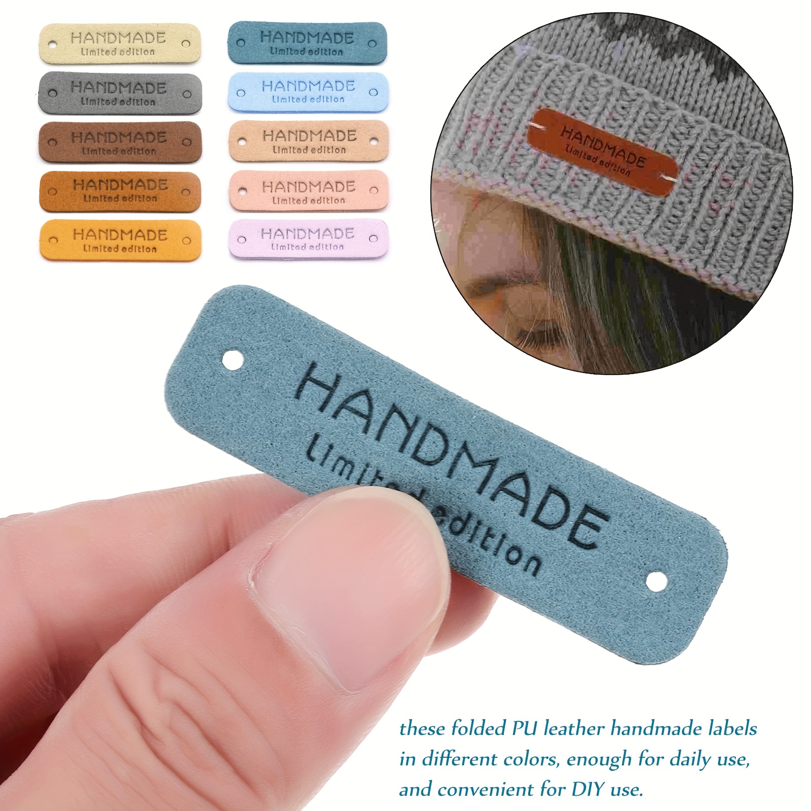 

50-pack Leather Handmade Labels, Sew-in Tags For Diy Knitting, Crochet, And Crafting Accessories