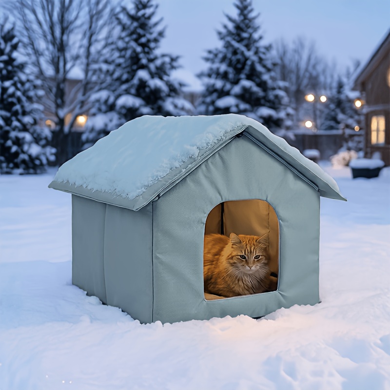 TEMU Casa para gatos de exterior, refugio para mascotas de tela Oxford, casa plegable para gatos con aislamiento , casa para gatos de exterior para