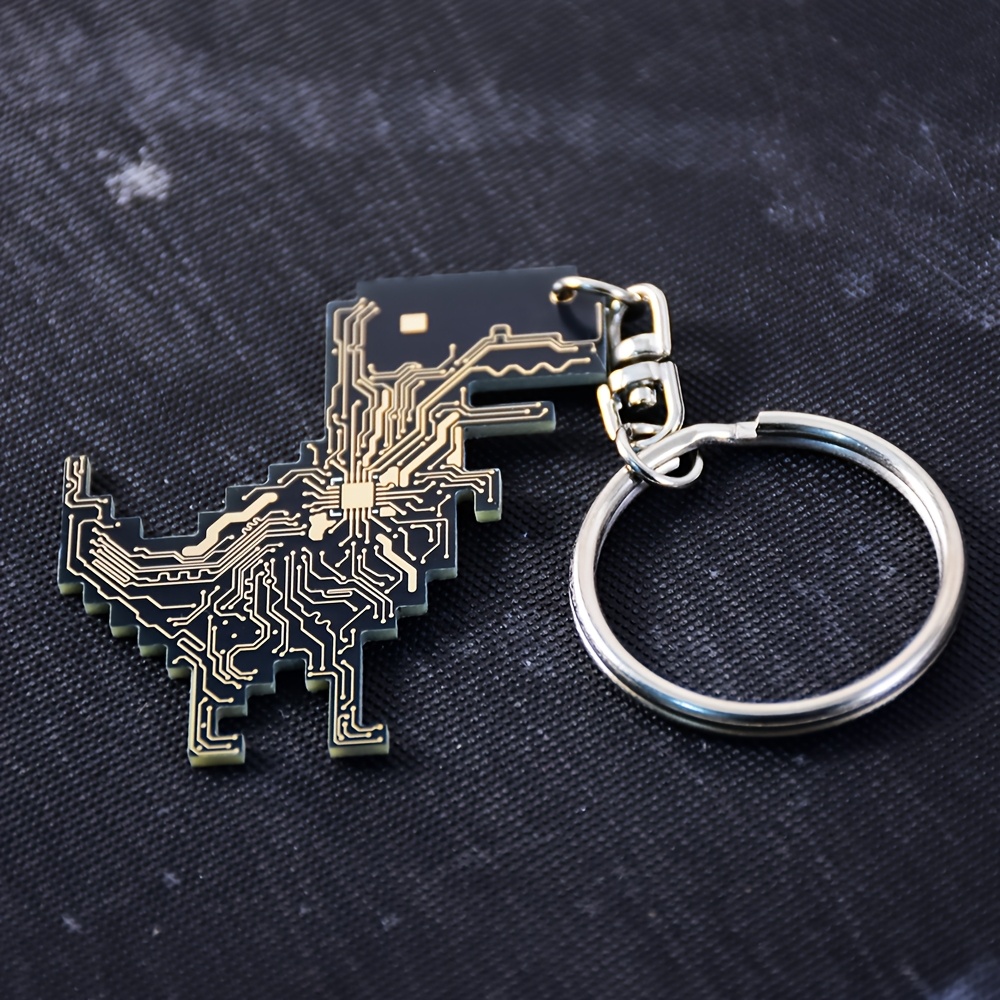 TEMU Cyberpunk Circuit Dinosaur Keychain - Futuristic Tech Gift For Engineers, , Tech Enthusiasts - Durable Plastic Key Ring With Circuit Board