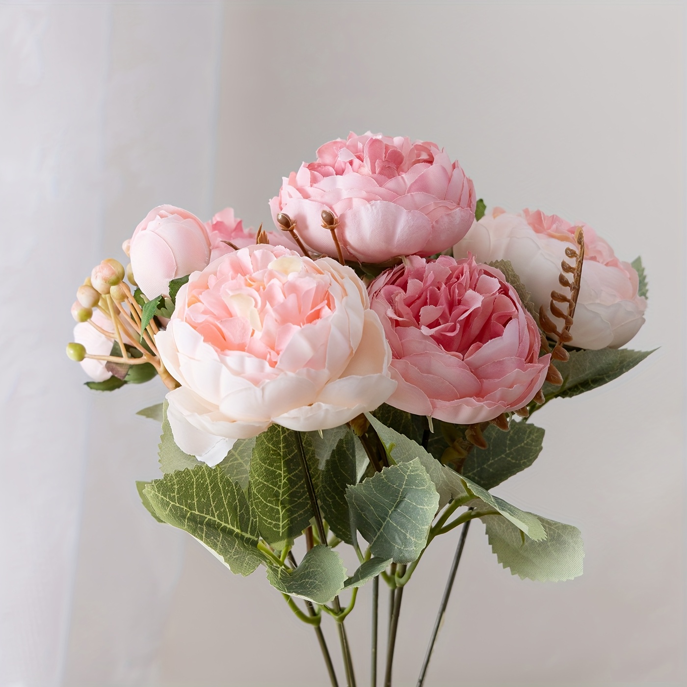 Image of 1pc Luxurious Pink Peony Artificial Bouquet With 7 Heads - Vibrant Flowers For Home, Wedding & Party Decor | Ideal For Valentine's, Thanksgiving, Mother's Day, Bouquet Accessories