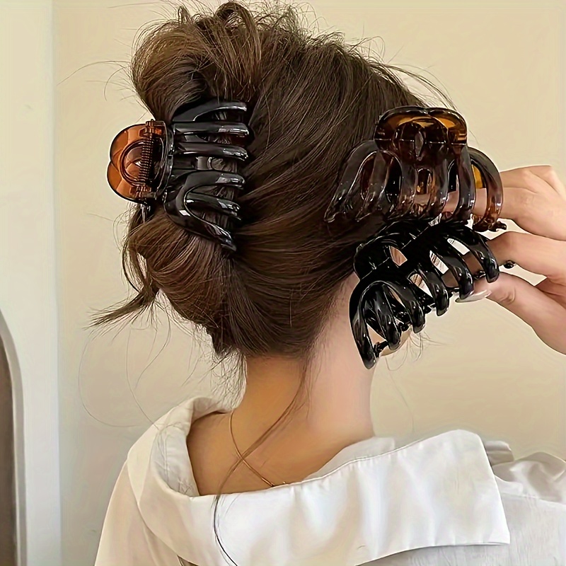 

Elegant Vintage-inspired Large Hair Claw - , Non-slip Shark Clip For & Curly Styles, Solid Color