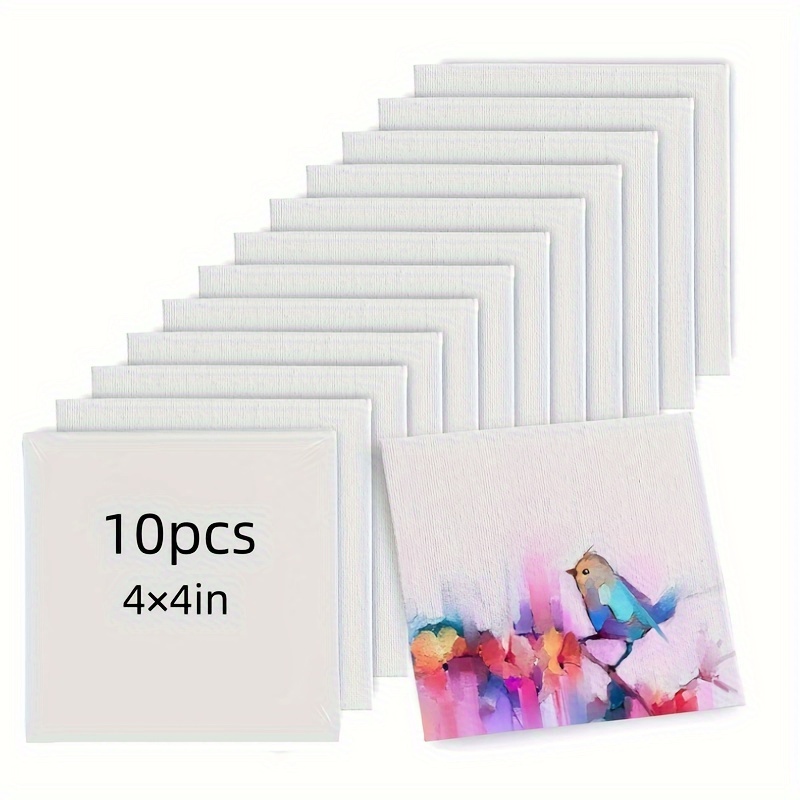 

Pack Of 10 Cotton Pre-stretched Canvas Boards & Panels, 4x4 Inches - Ideal For Acrylic, Pouring, And Oil Painting Projects By Artists