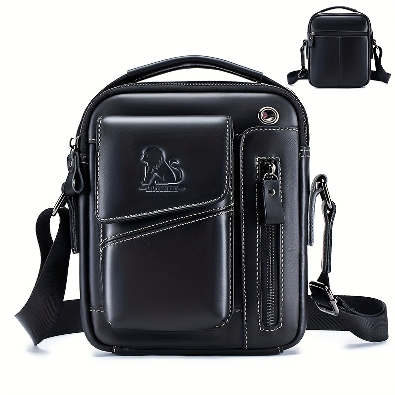 Soft Genuine Leather Vertical Men', Mobile Phone Shoulder Bag, Cowhide Crossbody Bag, Cowhide Handbag For Men