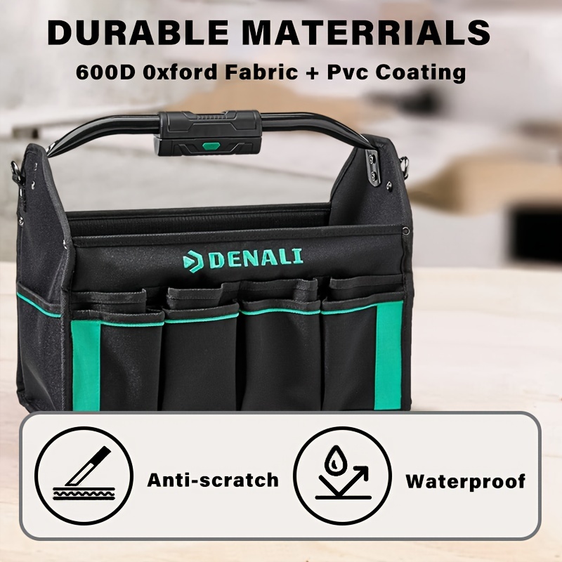 

1pc Tool Bag With Led Light, 30 Pockets, Portable Heavy Duty Tool Tote Bag With Handle, Anti-wear Base, Electricians, Mechanics And Diy Enthusiasts