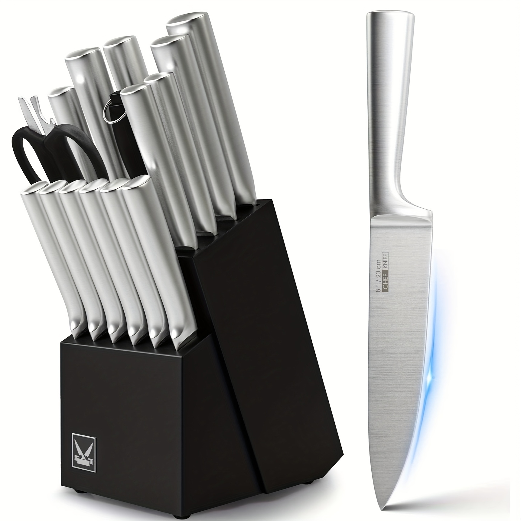 TEMU 16pcs Professional Kitchen Knife Set, Kitchen Accessories, Knife Set With Wooden Block, Chef Knife Set With Sharpener, Stainless Steel Knife