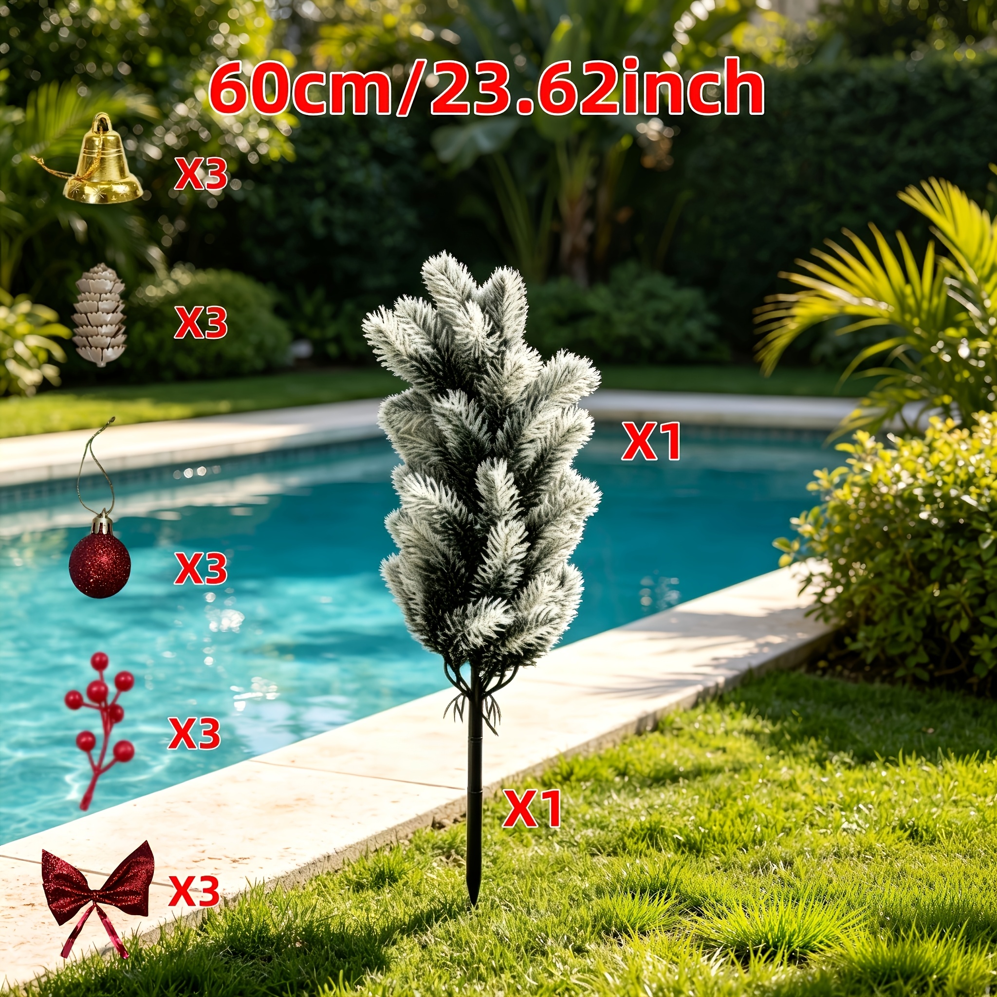 TEMU 1 Set - Extra Large Winter Christmas Holiday Luxurious Artificial [ground Plug And And Bells And Pinecones And Bow] Outdoor/indoor Shrub With