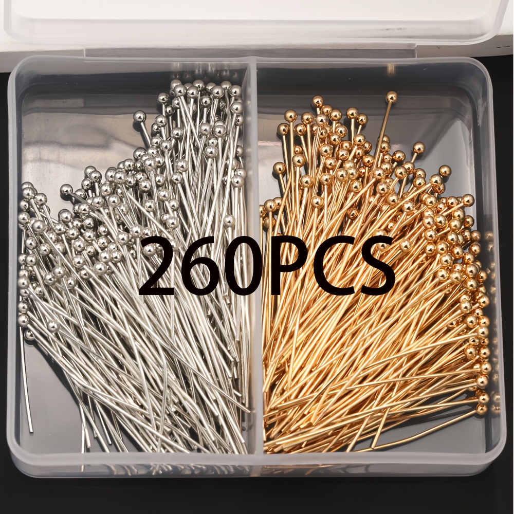 TEMU 260 piezas / Alfileres de Cabeza Redonda de en , Set para DIY, Flexibles y Cortables, Ideales para Colgantes, Pulseras, Collares, Aretes,