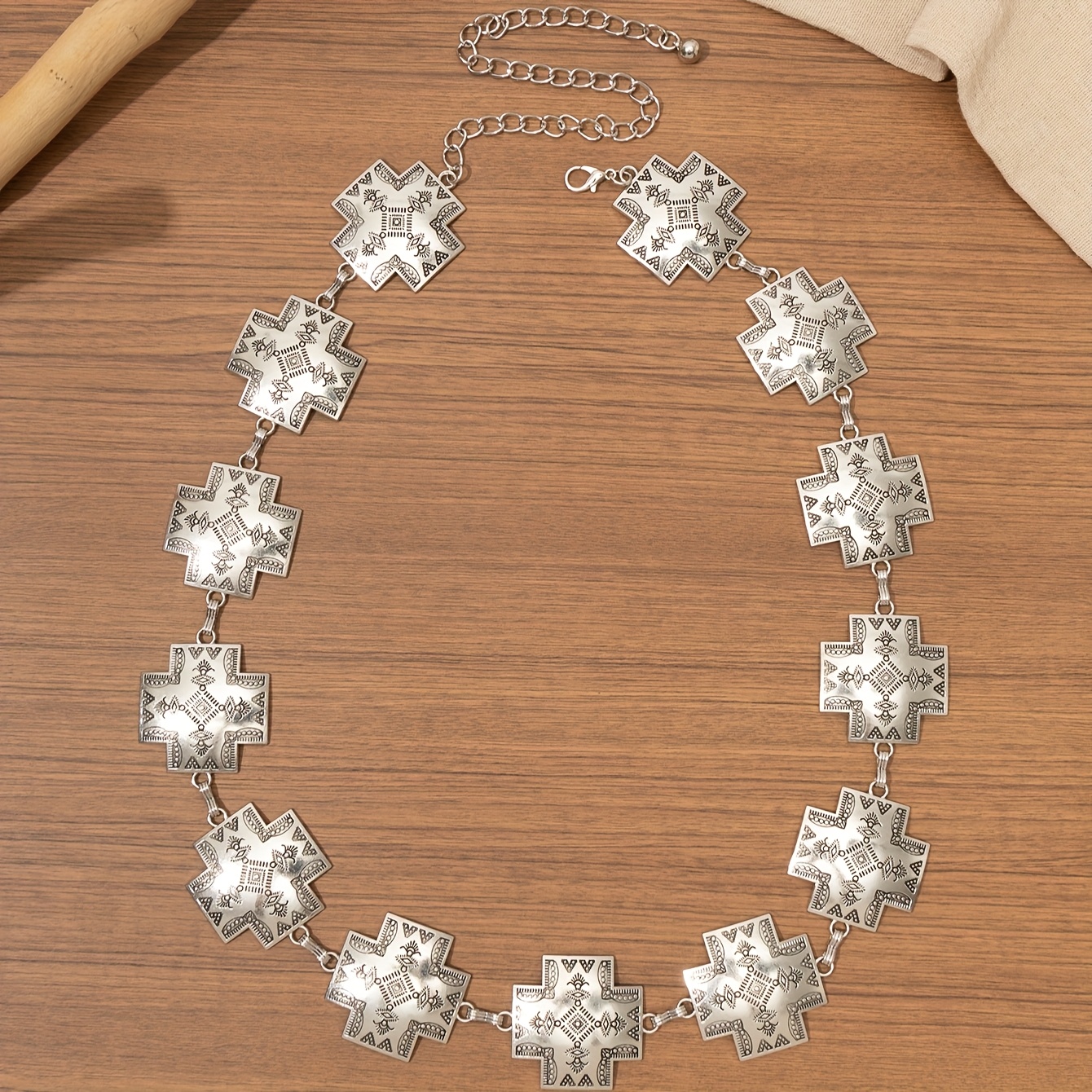 TEMU European And American Bohemian Style Women's Alloy Retro Carved Cross Waist Chain In Antique Silvery, Chain Hot Dress Pants Clothing Match, Suitable For Daily Wear, Holidays, Etc