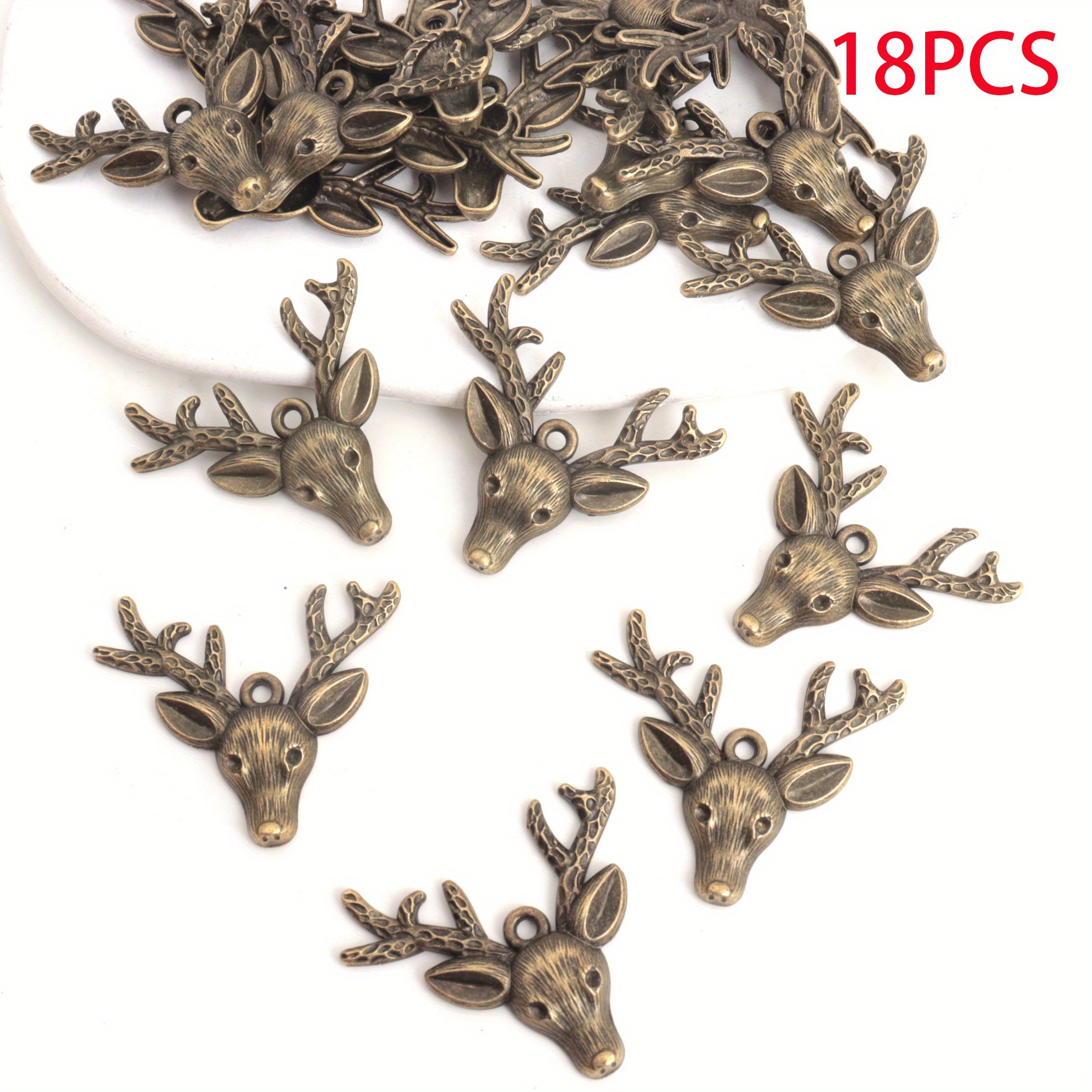 Image of 18pcs Vintage Reindeer Head Pendants, Antique Bronze//antique Silvery Alloy, 3.7x3.1cm, Suitable For Christmas Ornaments, Earrings, Necklaces, And Diy Christmas Gift Packaging Charms