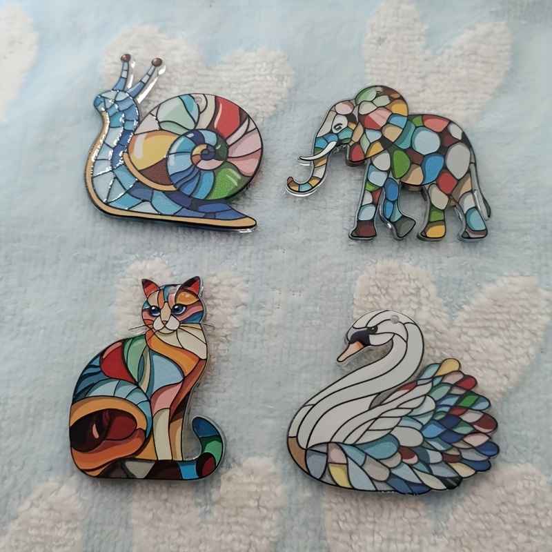 

10pcs Acrylic Animal Pendants, Elephant, Swan, Snail, Cat Charms For - Ideal For Necklaces, Earrings, Bags, Keychains, Car Decor - Bohemian Style, No Setting, Acrylic Material