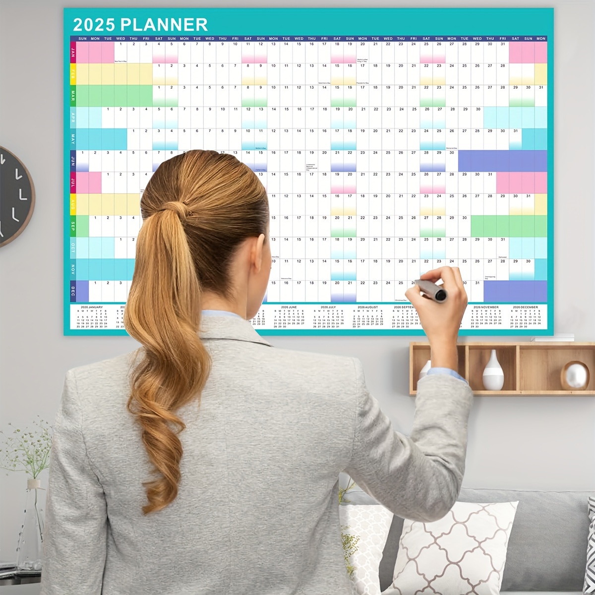 

2025 Erasable Wall Calendar With Planner, Single-sided Pet Film, Writing Can Be Erased And Rewritten, Comes With 2 Erasable Pens And A Double-sided Tape (10 Pieces) 3-piece Set, Size: 35.4x23.6