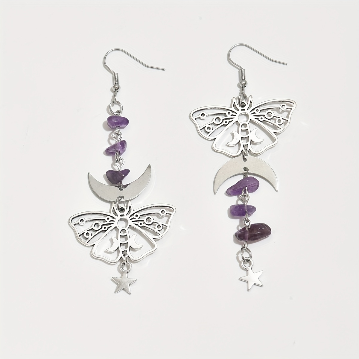 E-shop Vintage Böhmische Asymmetrische Ohrringe aus Legierung mit Quasten, , Stern, Mond-Ausschnitt, Schmetterling,