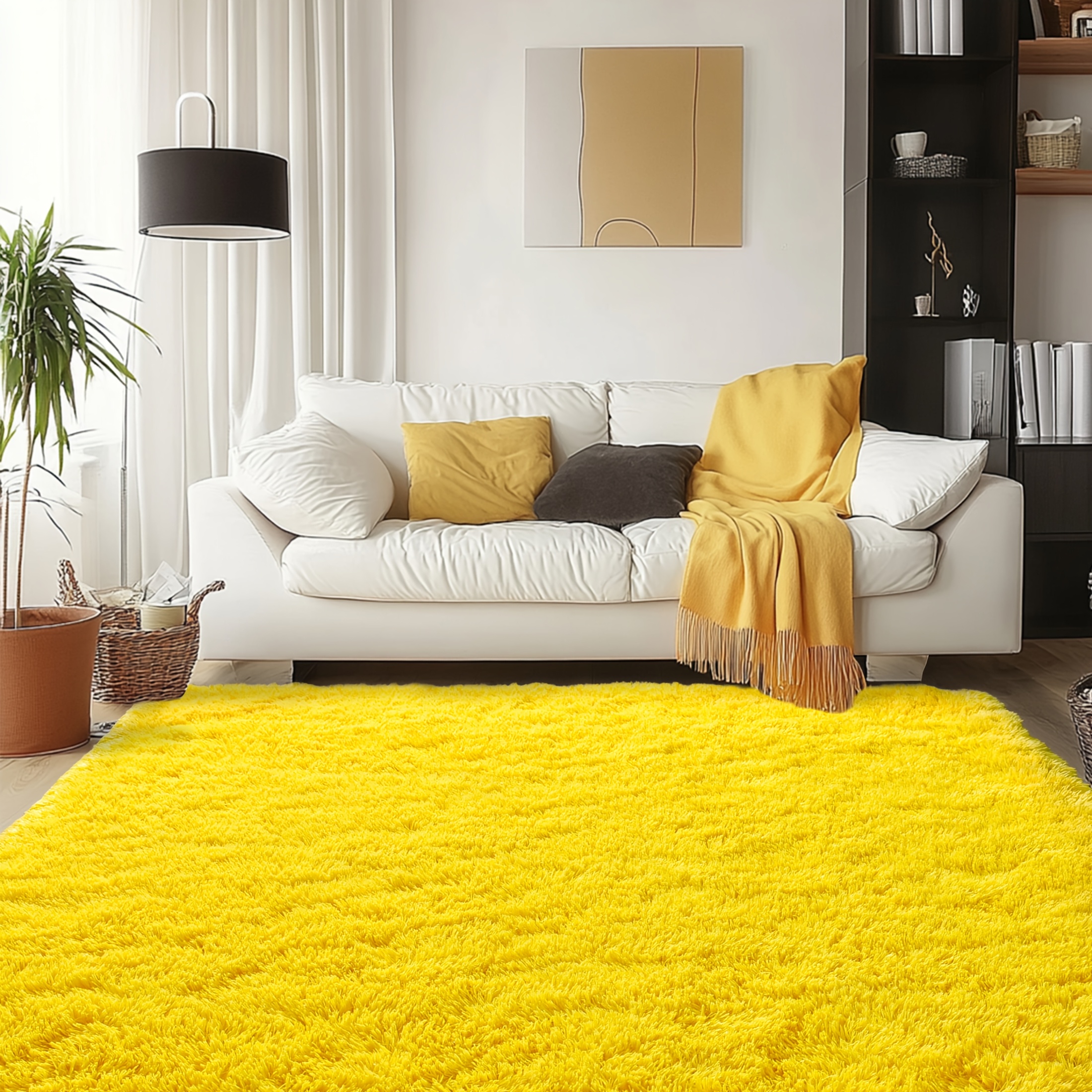 TEMU Fluffy Rug, Fuzzy Area Rugs For Bedroom, Shag Carpet For Living Room Decor, Comfortable Indoor Furry Dorm Carpets, Yellow, Christmas Decorations