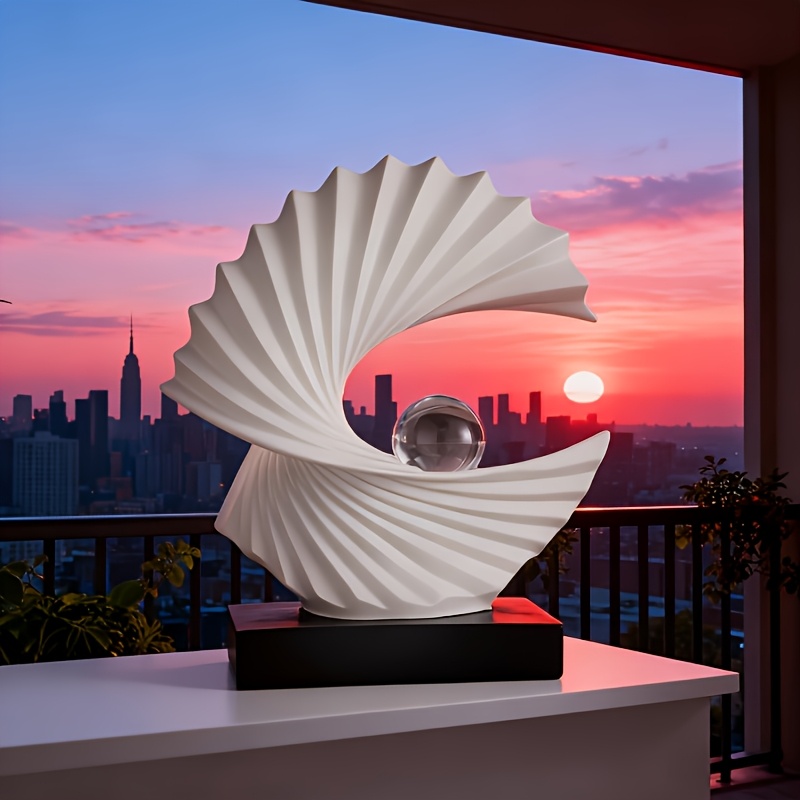 Chic Elegant White Crystal Ball Fortune Resin Sculpture – Collectible Figurines Statues for Feng Shui Home And Office Decor, Desktop Accent (Living Room, Wine/Tv Cabinet) | Commercial Decoration for Hotel/Restaurant/Cafe/Mall | Business Gift