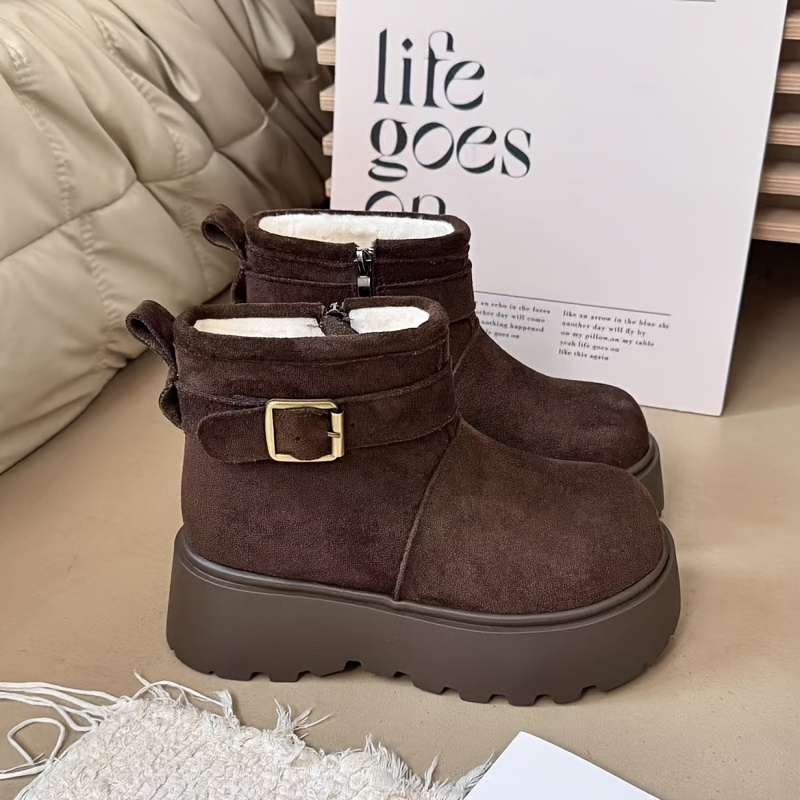 TEMU Women's Fashionable Elegant Thick-soled Snow Boots, Women's Winter Fleece Short Boots With Side Zipper And , Versatile Mid-calf Boots, Platform