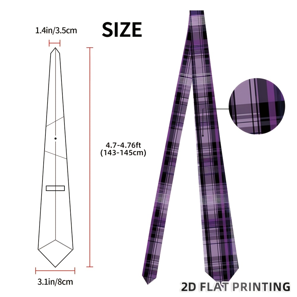 TEMU 1pc Men's Purple Plaid Lines Print Tie-suitable For Office Commute, Wedding Reception, Holiday Banquet, Tie For Daily Formal Occasions, Ideal